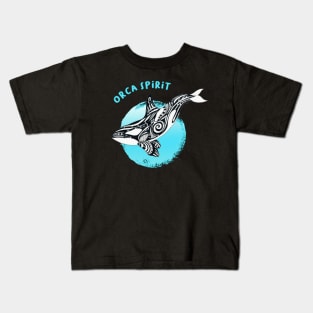 Orca Killer Whale Teal Tribal Tattoo Sun Ink Art Kids T-Shirt